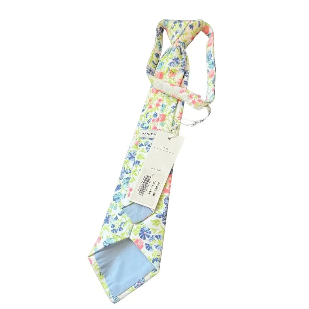New Janie and Jack Boys White Ditsy Floral Tie Size 2-5